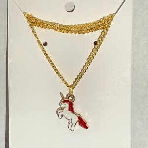 White and Red Unicorn Necklace